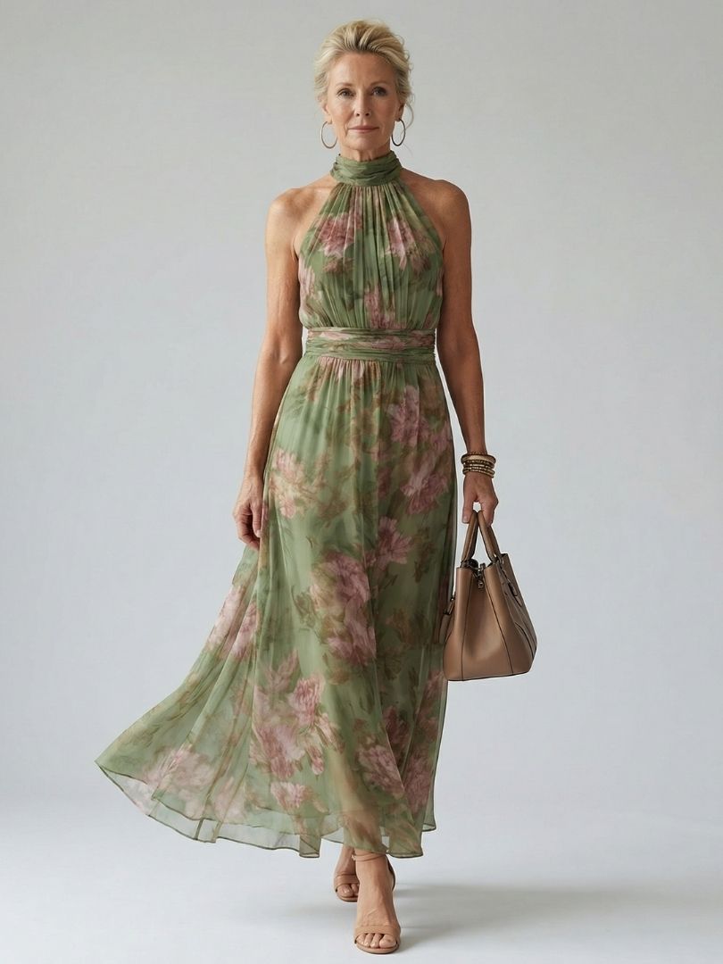 Mirelle – Women's Floral Halter Midi Dress | Huna