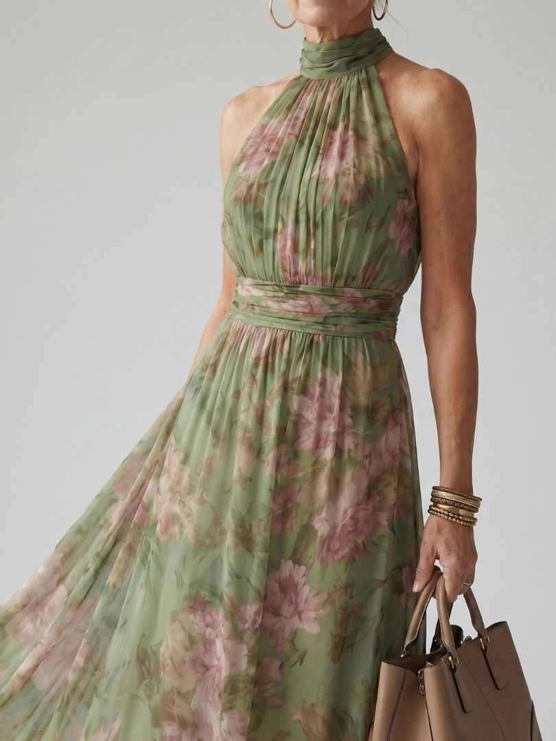 Mirelle – Women's Floral Halter Midi Dress | Huna