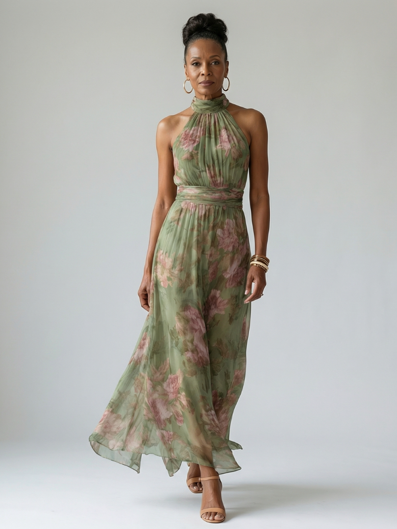Mirelle – Women's Floral Halter Midi Dress | Huna