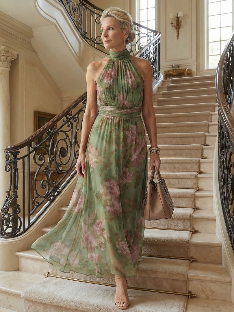Mirelle – Women's Floral Halter Midi Dress | Huna
