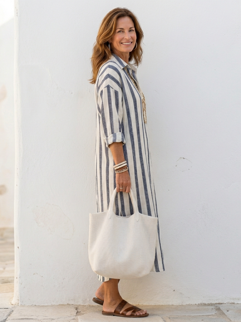 Naomi – Women's Striped Midi Shirt Dress – Huna