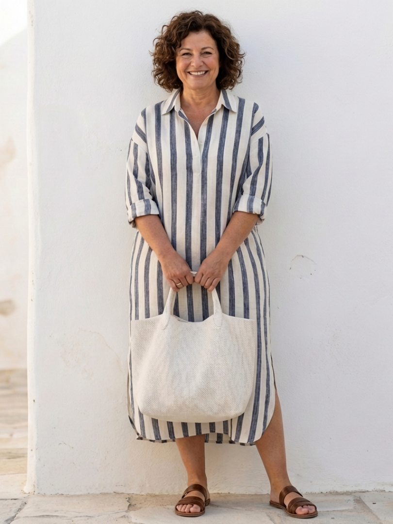 Naomi – Women's Striped Midi Shirt Dress – Huna