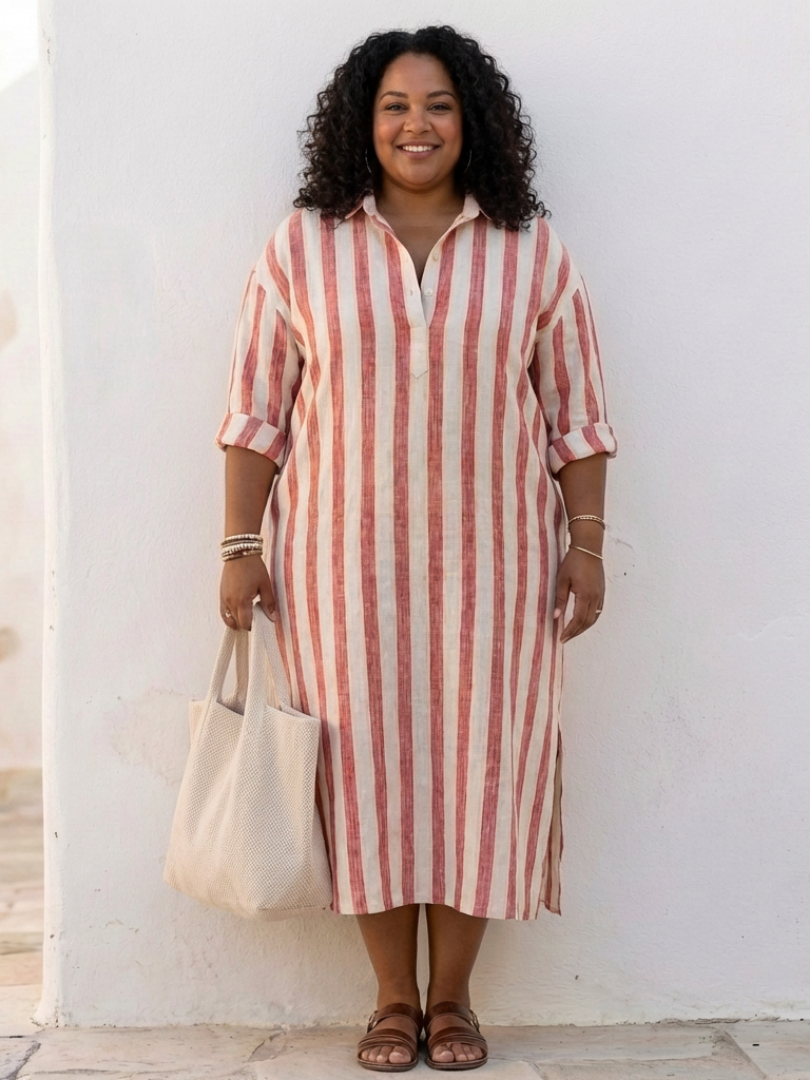 Naomi – Women's Striped Midi Shirt Dress – Huna