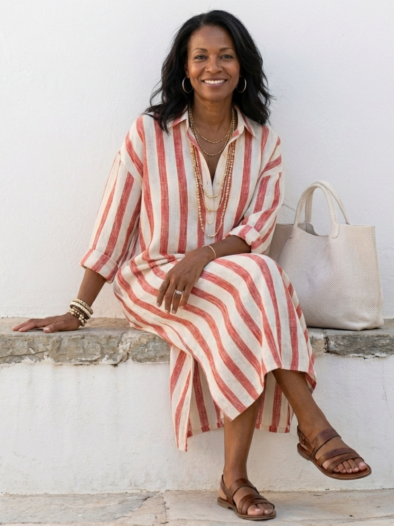 Naomi – Women's Striped Midi Shirt Dress – Huna