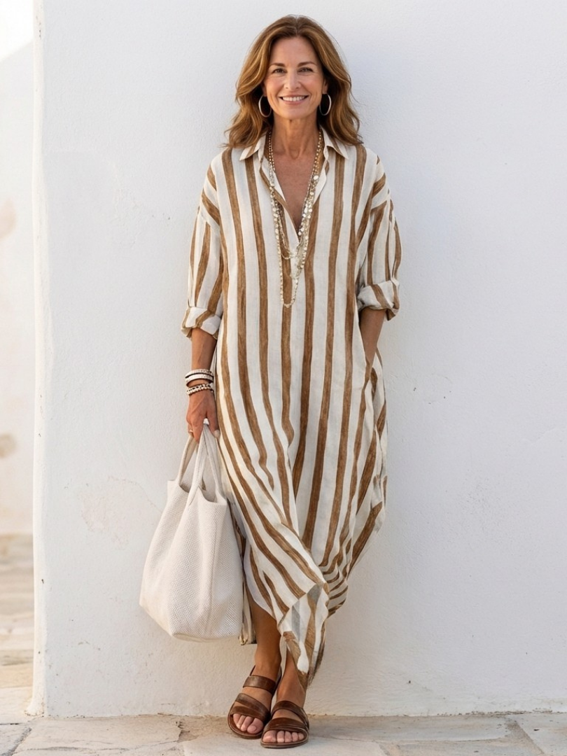 Naomi – Women's Striped Midi Shirt Dress – Huna