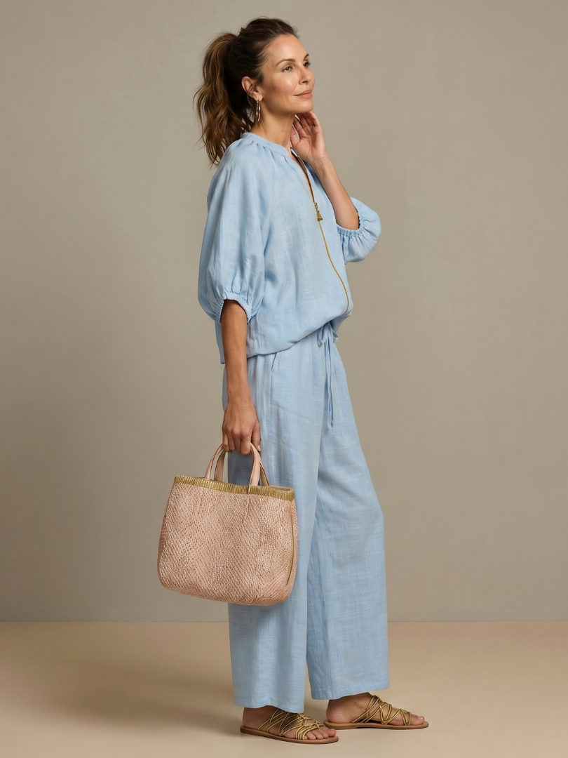 Women's Two Piece Set – Zip Front Blouson & Wide Leg | The Natalia | Huna