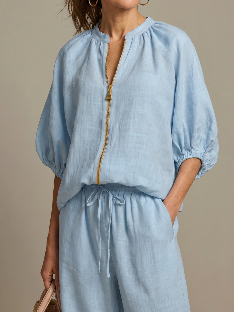 Women's Two Piece Set – Zip Front Blouson & Wide Leg | The Natalia | Huna