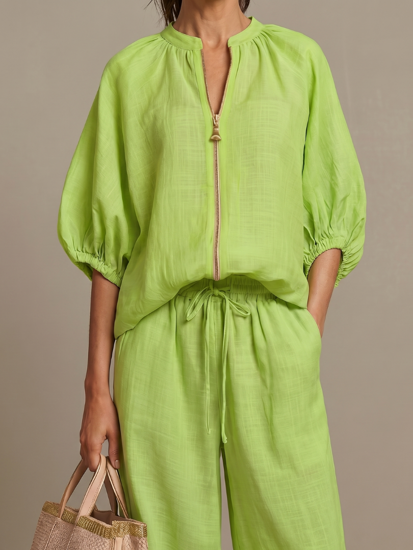 Women's Two Piece Set – Zip Front Blouson & Wide Leg | The Natalia | Huna