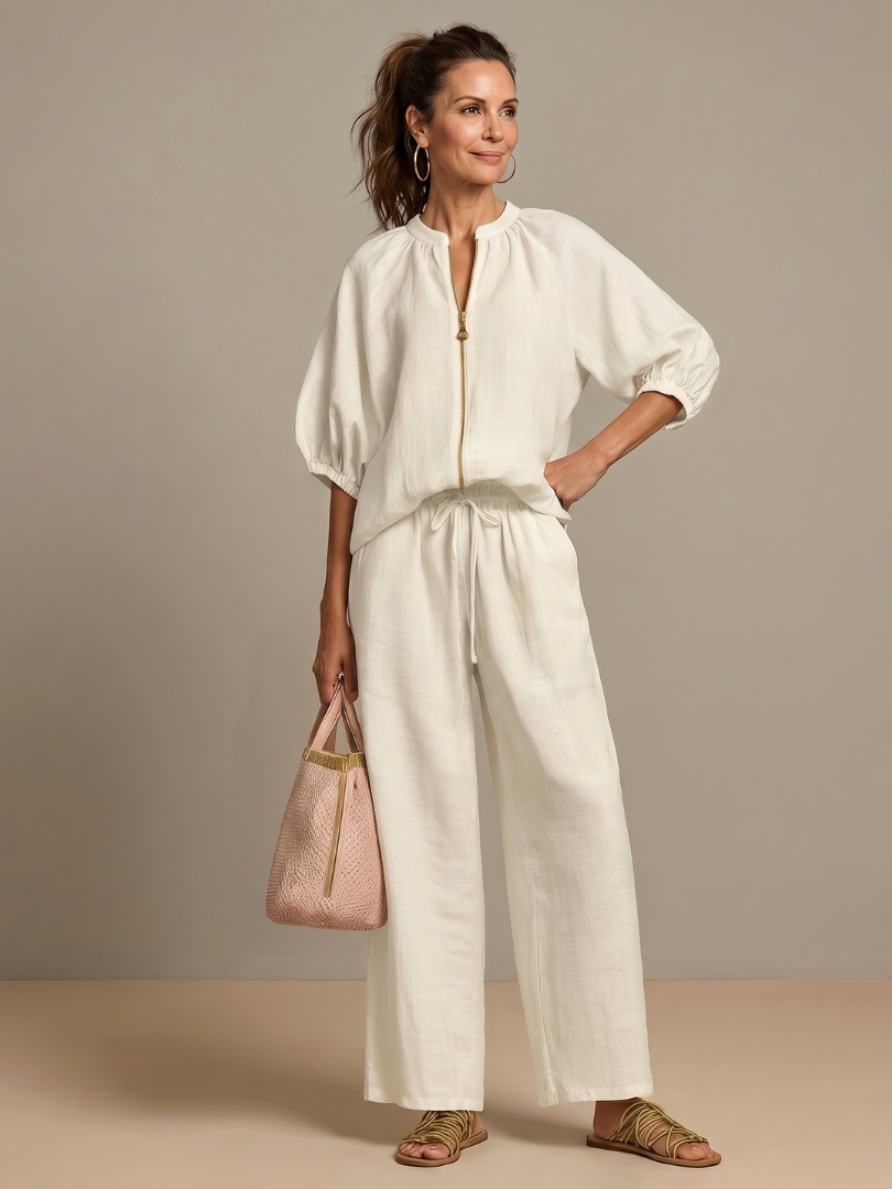 Women's Two Piece Set – Zip Front Blouson & Wide Leg | The Natalia | Huna