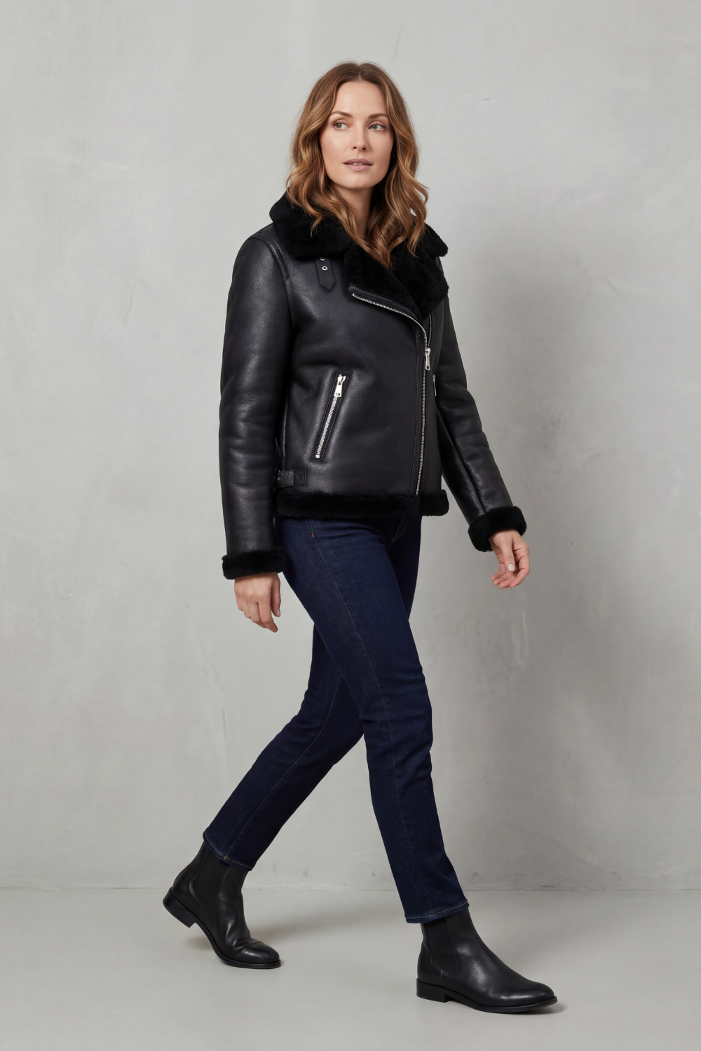 Women's Shearling Biker Jacket – The Florisanne, view 3