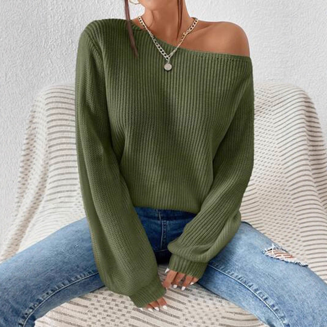 Women's Ribbed Off Shoulder Jumper – lightweight draped knit – product view 4