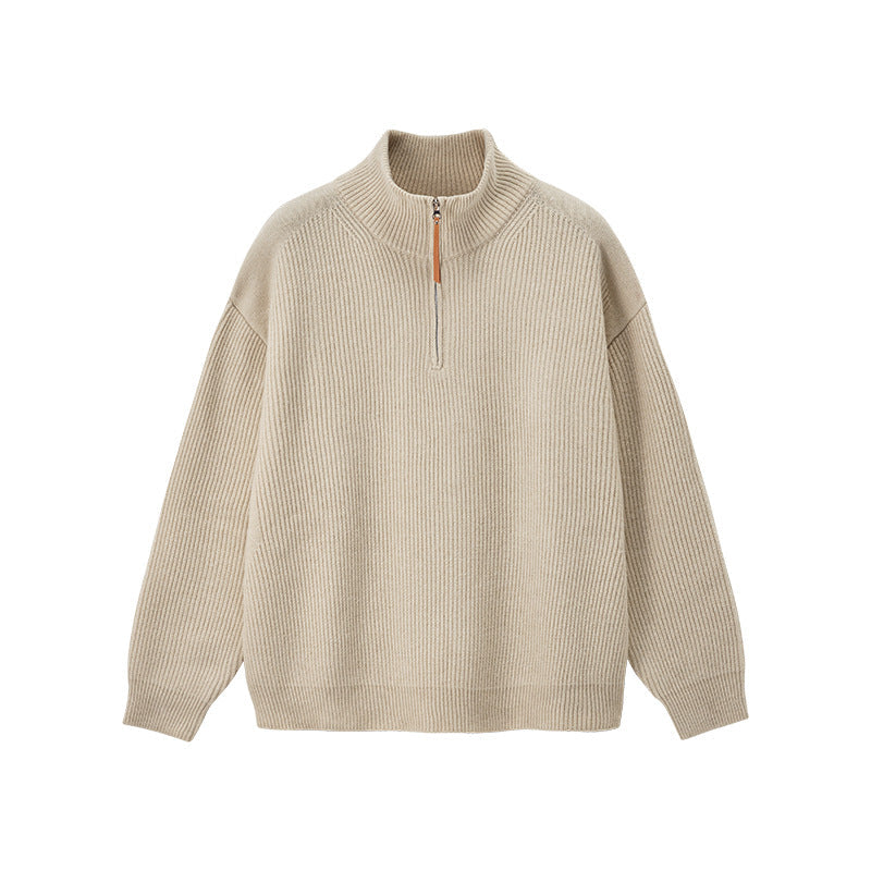 Women's Ribbed Quarter Zip Jumper – cotton blend high neck – product view 3