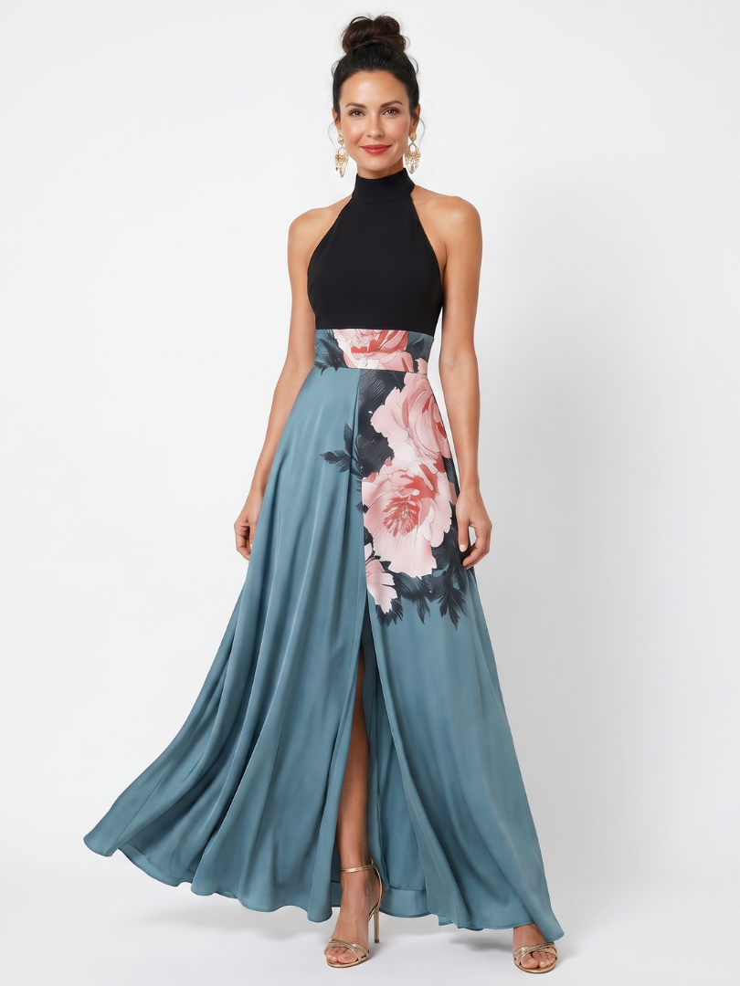 Olympas – Women's Halter Floral Maxi Dress | Huna