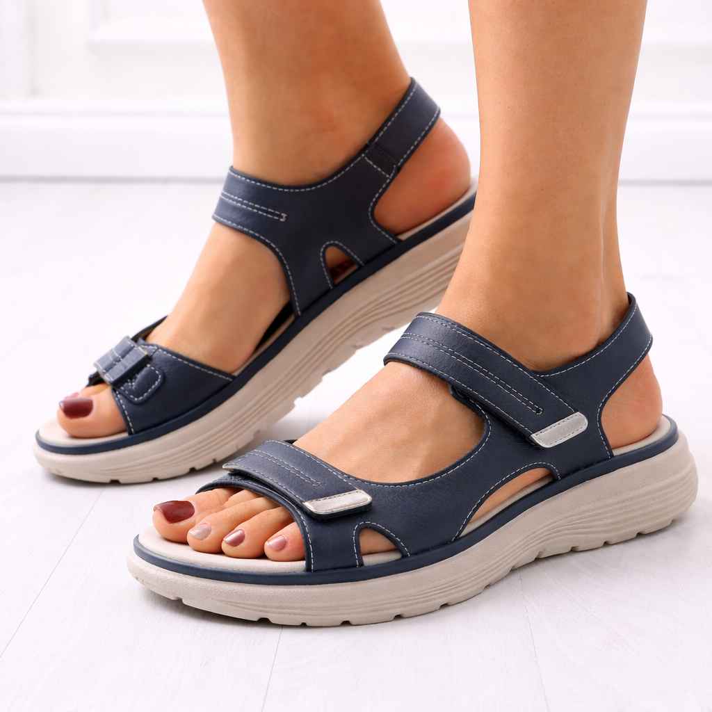 Orthopedic Platform Sandals Adjustable Straps Cushioned Sole Neutral Synthetic