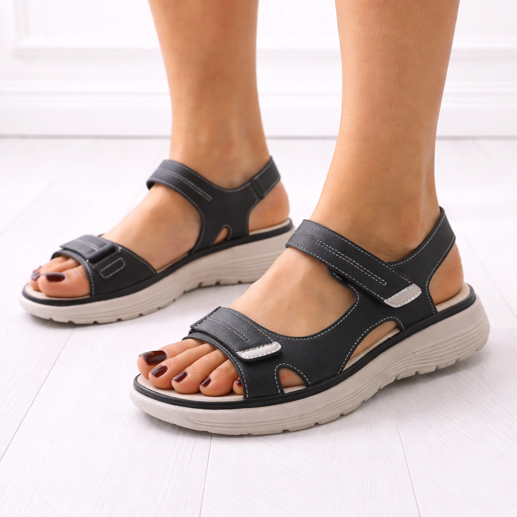 Orthopedic Platform Sandals Adjustable Straps Cushioned Sole Neutral Synthetic