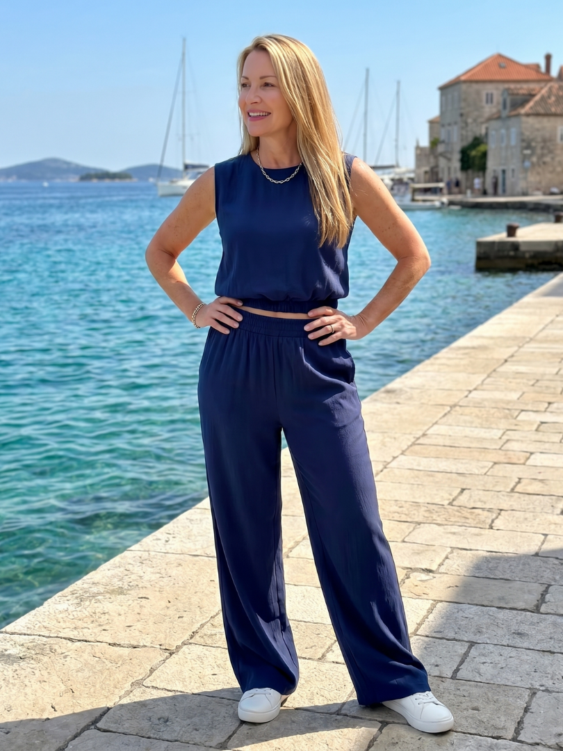 Women's Sleeveless Top & Wide Leg Pants Set – Co-ord | The Otilia | Huna