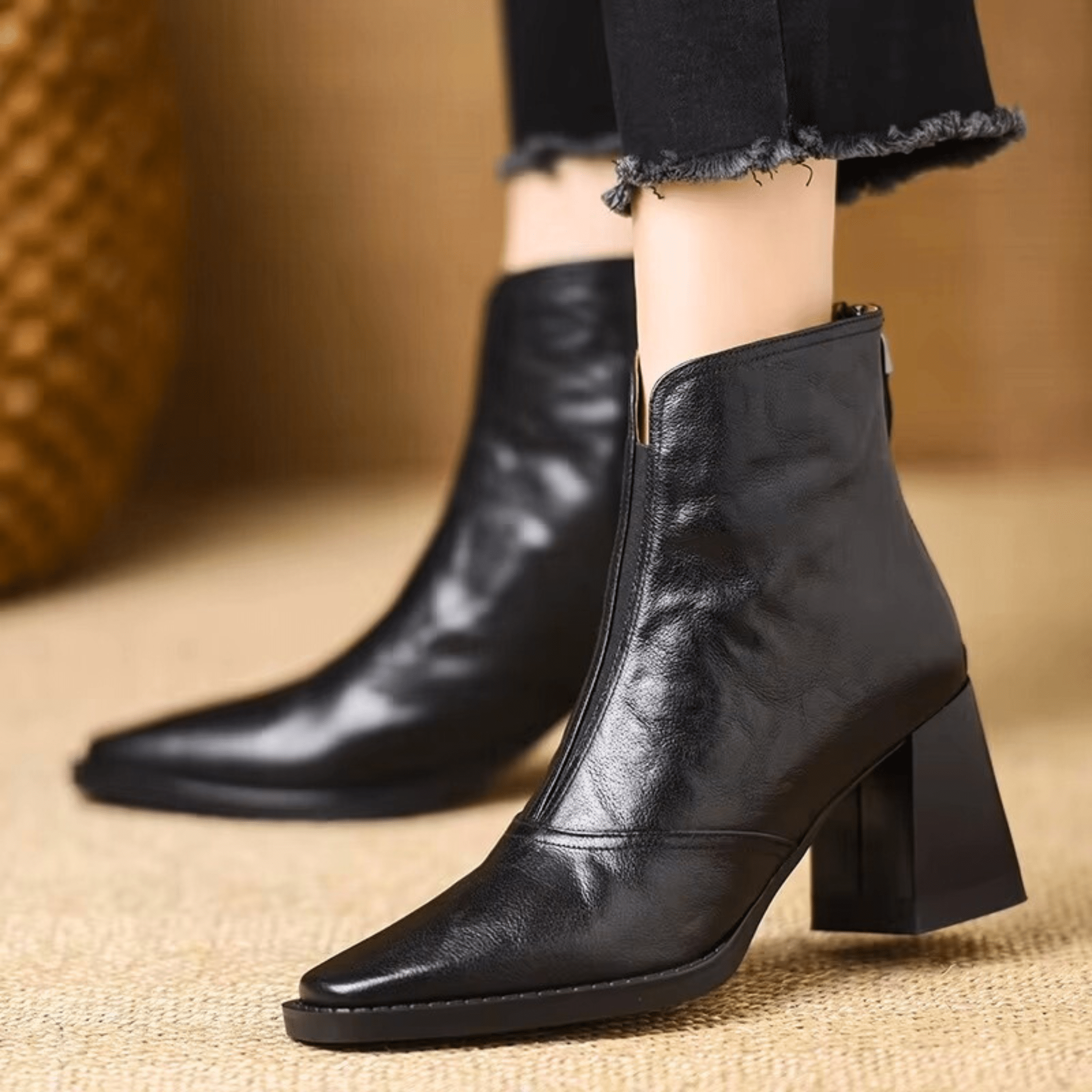Women's Leather Block Heel Ankle Boots – The Ovelle | Huna