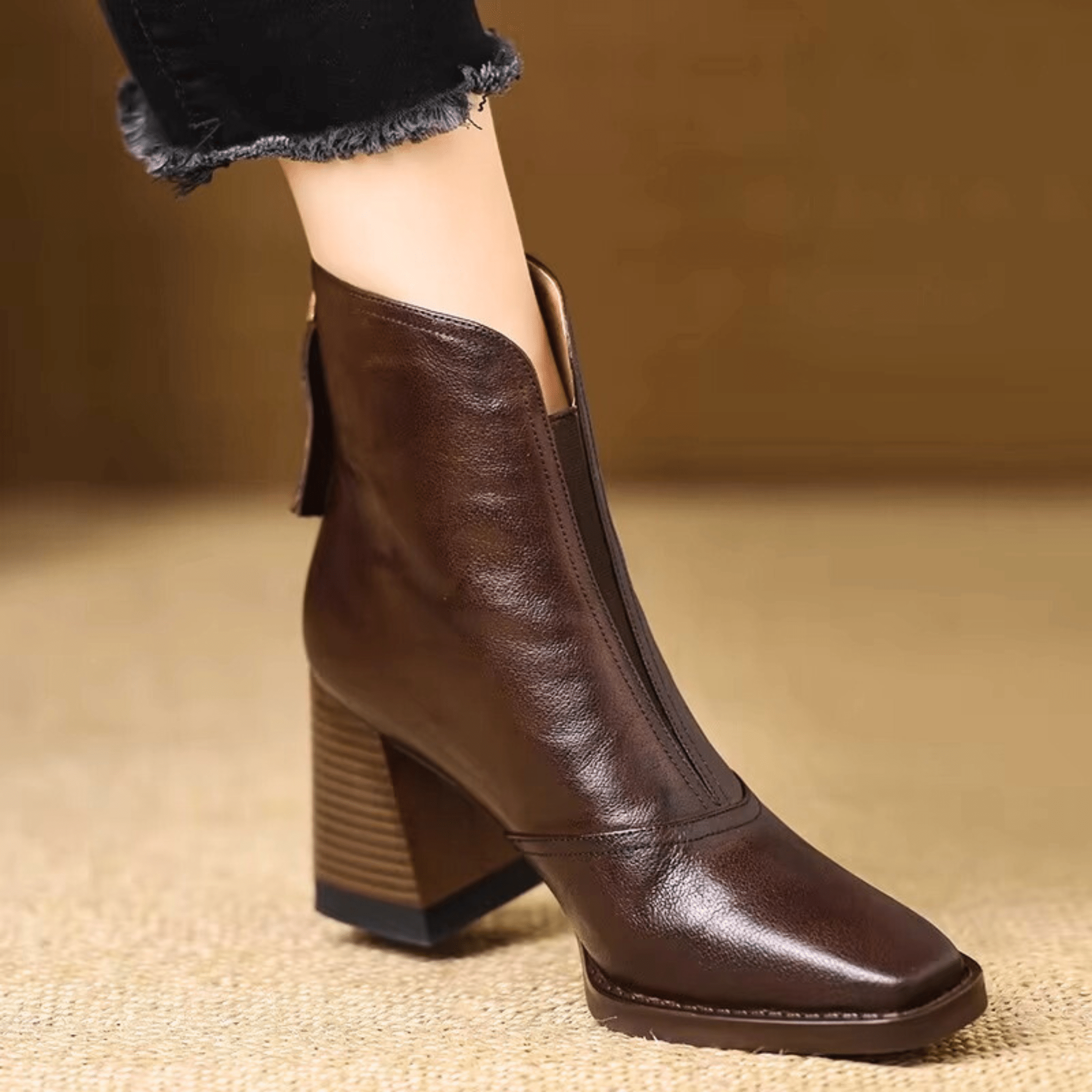 Women's Leather Block Heel Ankle Boots – The Ovelle | Huna