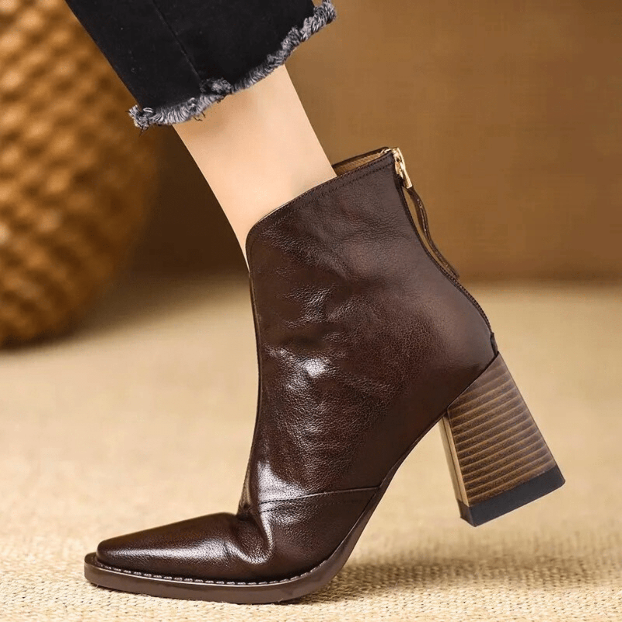 Women's Leather Block Heel Ankle Boots – The Ovelle | Huna
