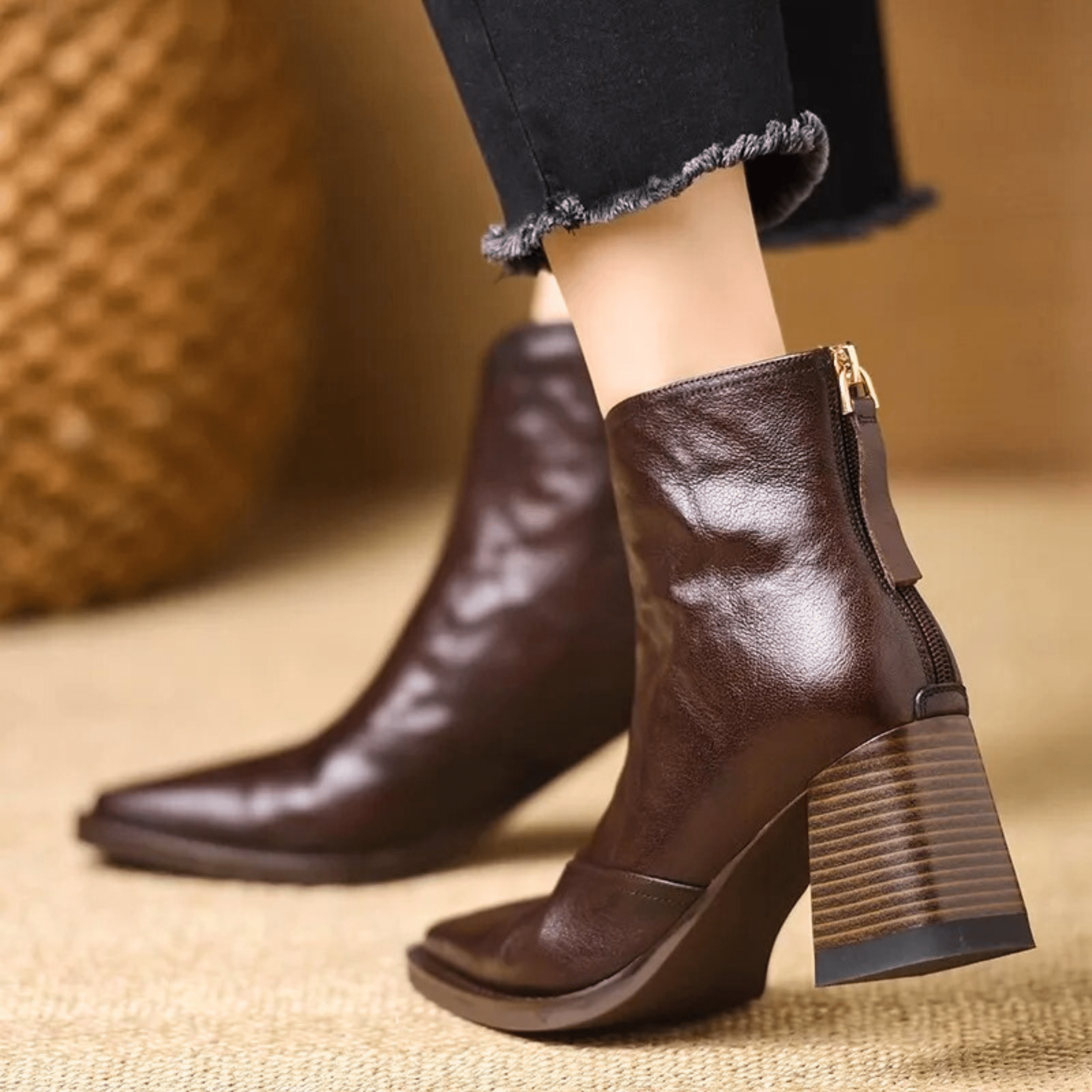 Women's Leather Block Heel Ankle Boots – The Ovelle | Huna