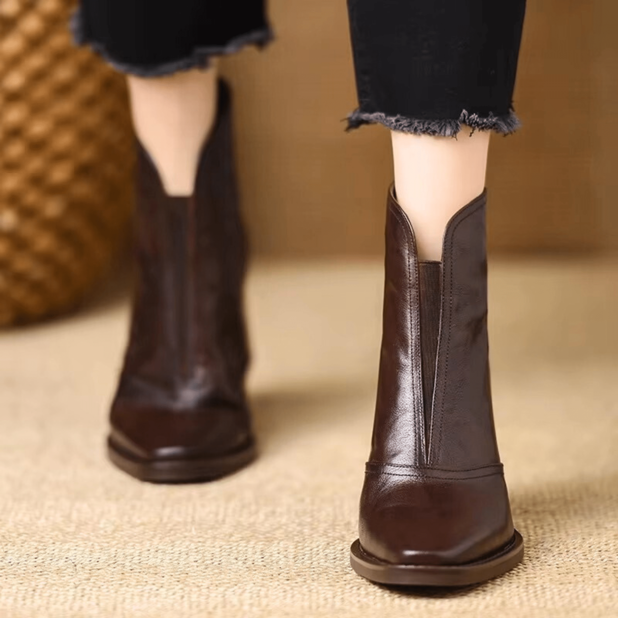 Women's Leather Block Heel Ankle Boots – The Ovelle | Huna