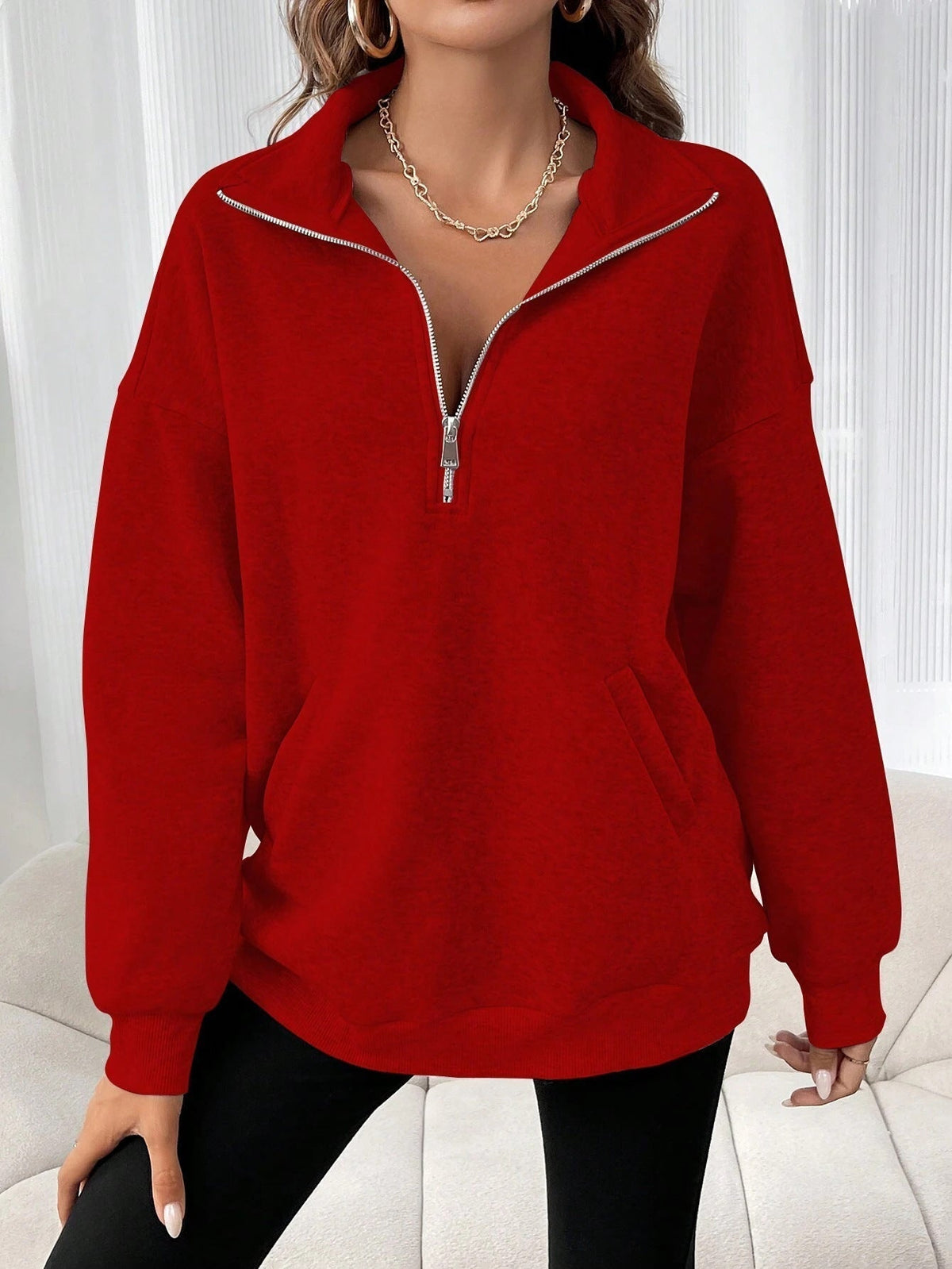Women's Half Zip Sweatshirt UK – Oversized Collar Kangaroo Pocket | The Vesna | Huna