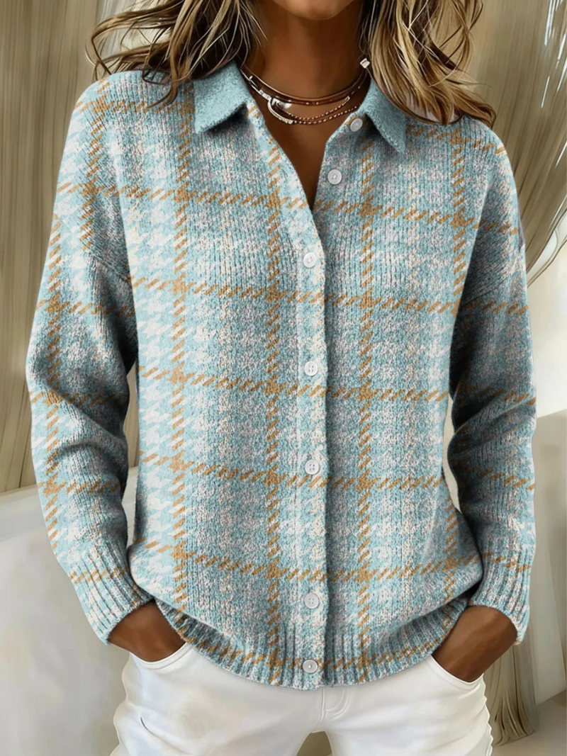 Women's Plaid Button Knit Cardigan UK – Sky Blue | The Celandine | Huna