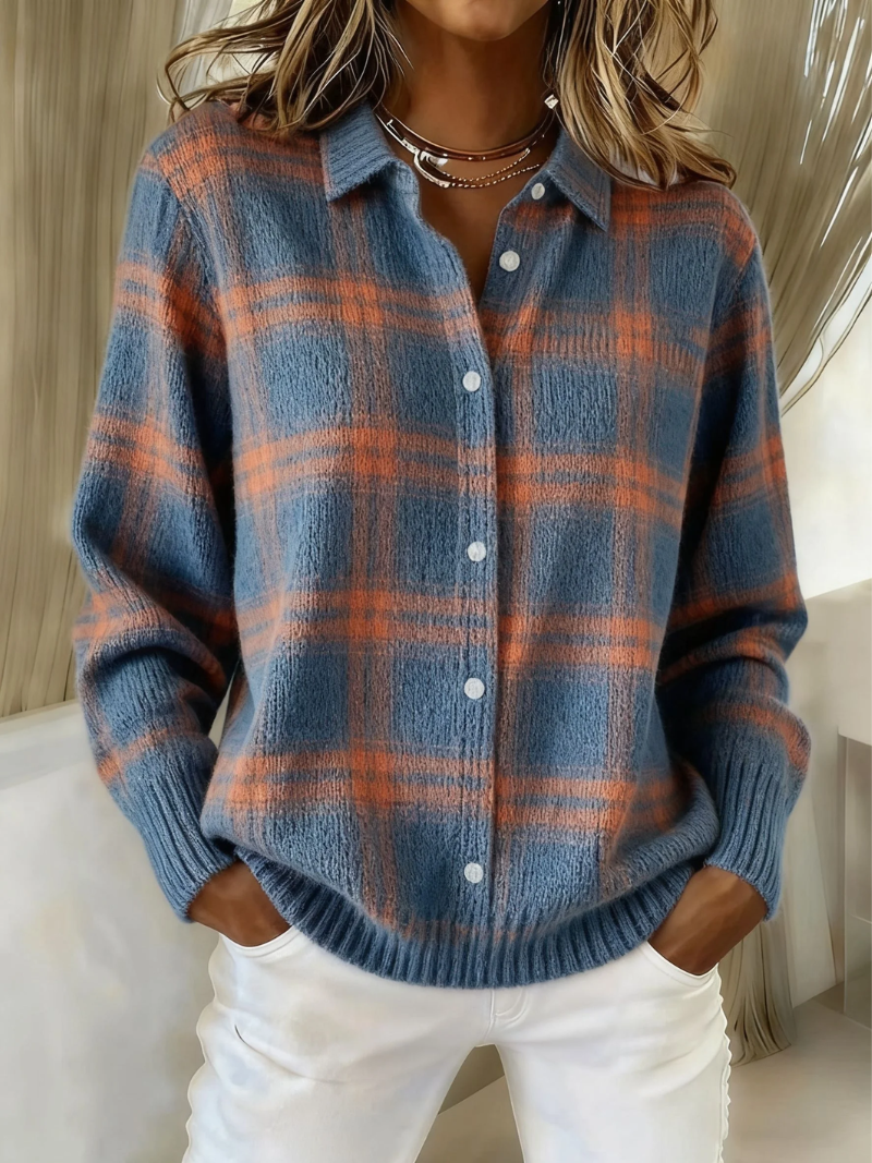 Women's Plaid Cardigan UK – Blue Soft Knit | The Adalyn | Huna