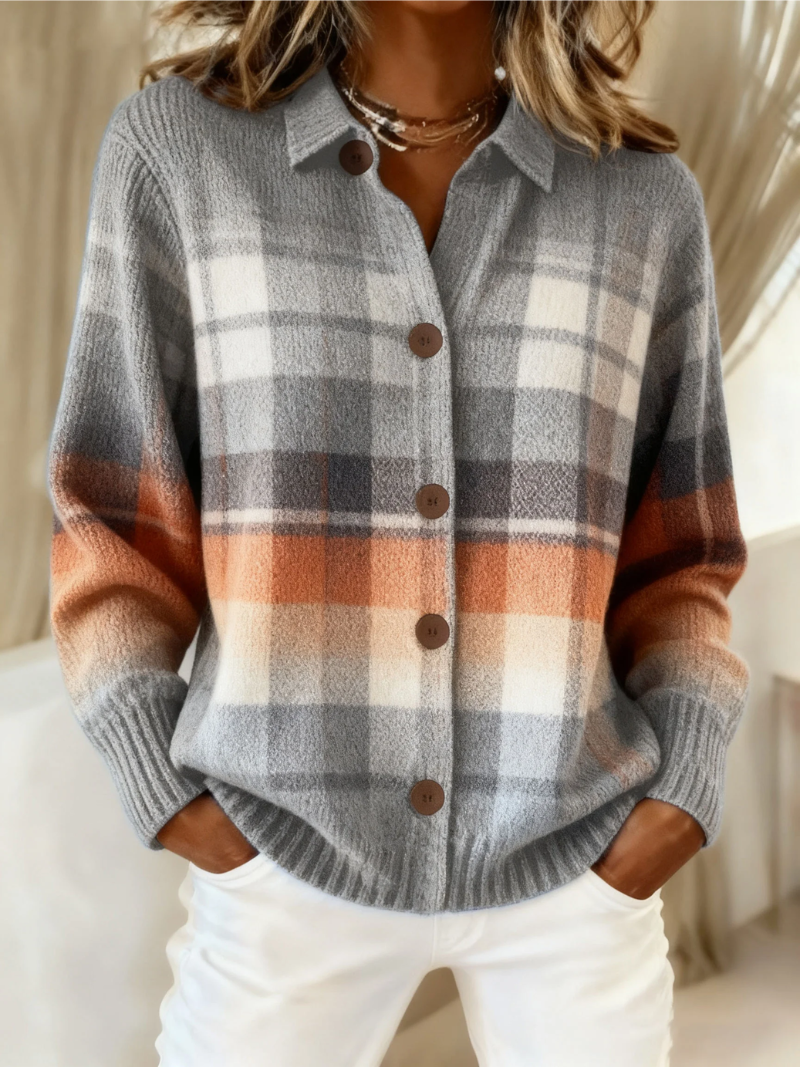 Women's Plaid Cardigan UK – Ombre Warm Knit | The Beryl | Huna
