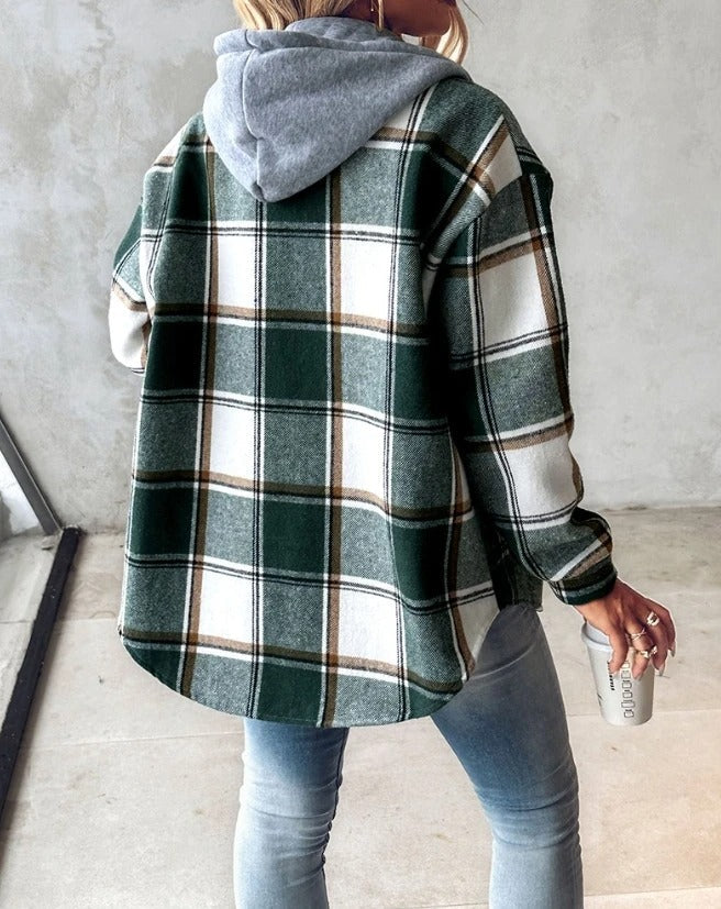 Women's Plaid Hooded Shacket UK – Drawstring Hood | The Wrenna | Huna