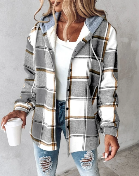 Women's Plaid Hooded Shacket UK – Drawstring Hood | The Wrenna | Huna