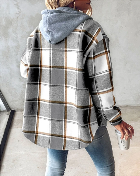 Women's Plaid Hooded Shacket UK – Drawstring Hood | The Wrenna | Huna