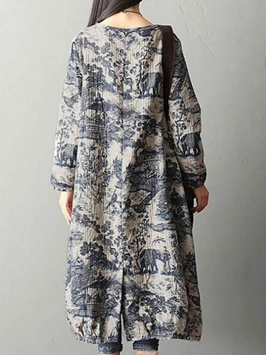 Women's Plus Size Floral Cotton Maxi Dress – loose long sleeve, view 1 | The Jessamine | Huna