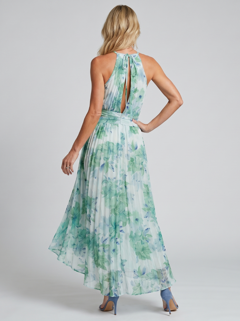 Portia – Women's Pleated Halter Floral Midi Dress | Huna