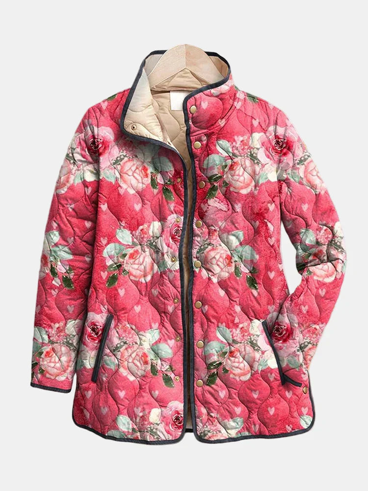 Women's Pink Floral Quilted Jacket UK – Lightweight Relaxed Fit | The Azalea | Huna