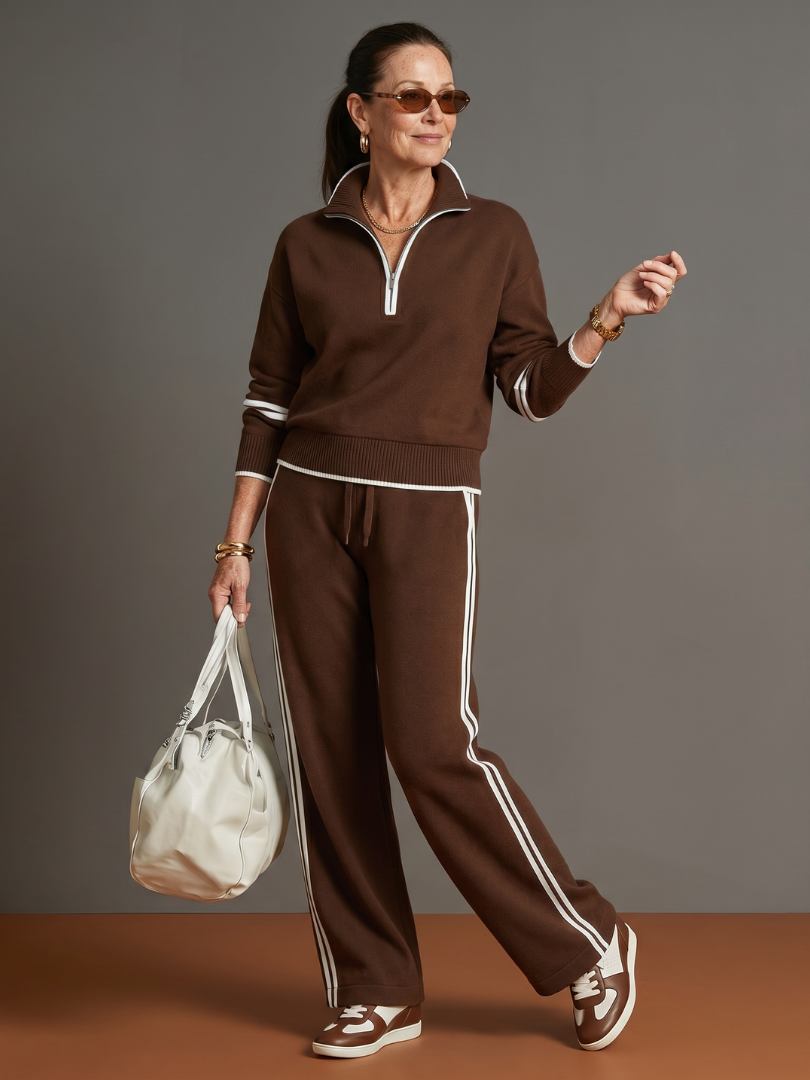 Women's Knit Lounge Set – Zip Neck Co-ord | The Rain | Huna
