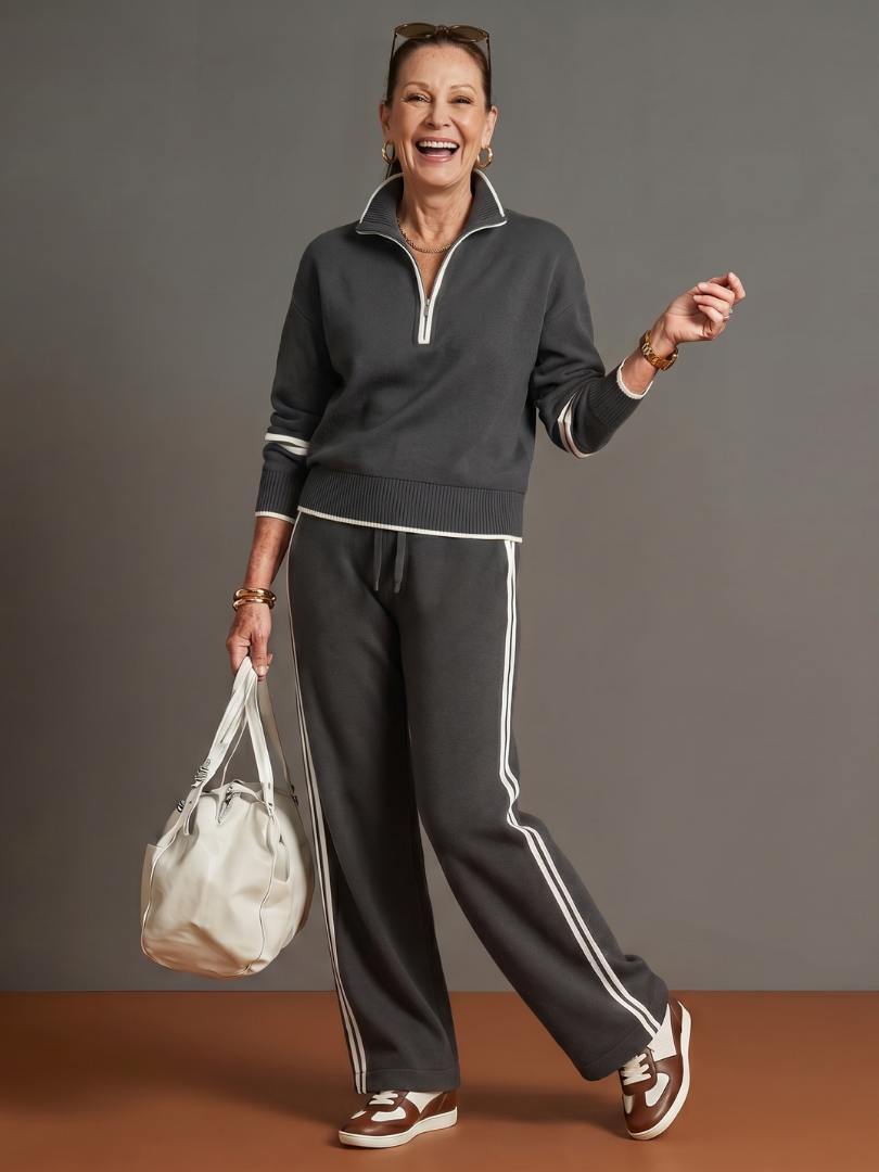 Women's Knit Lounge Set – Zip Neck Co-ord | The Rain | Huna