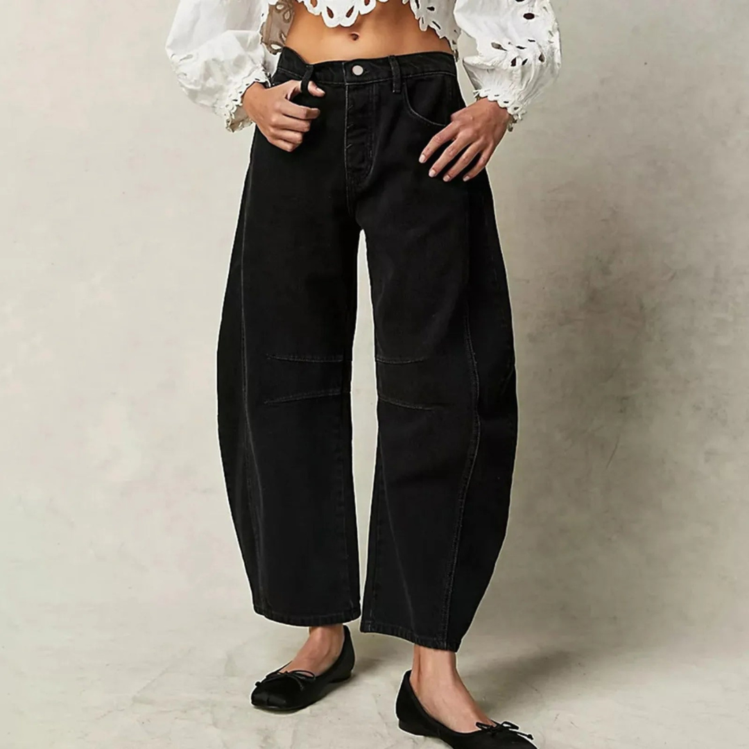 Women's Barrel Leg Jeans UK – Relaxed Curved Silhouette Mid Rise | The Nadia | Huna