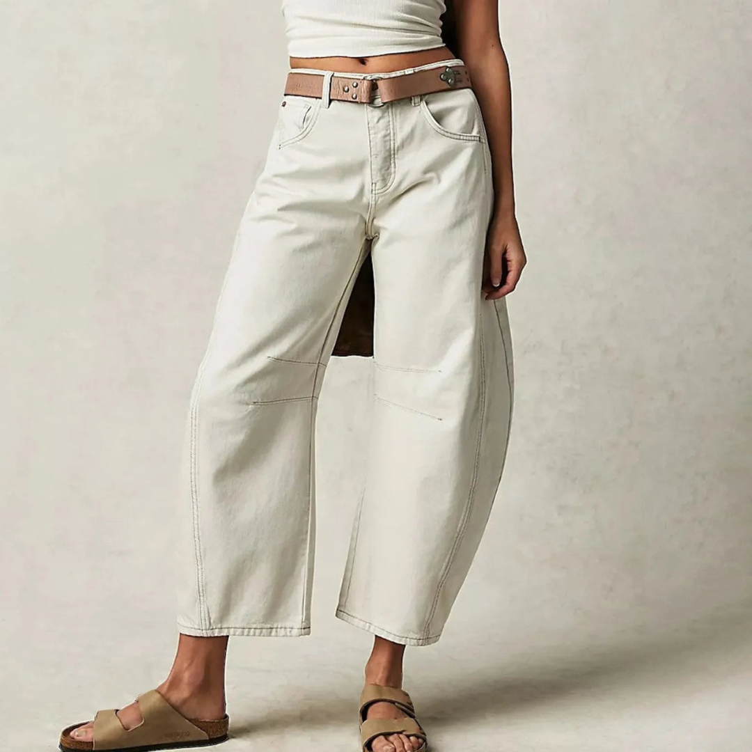 Women's Barrel Leg Jeans UK – Relaxed Curved Silhouette Mid Rise | The Nadia | Huna