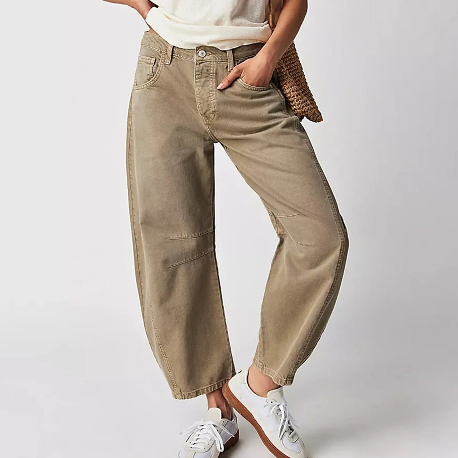 Women's Barrel Leg Jeans UK – Relaxed Curved Silhouette Mid Rise | The Nadia | Huna
