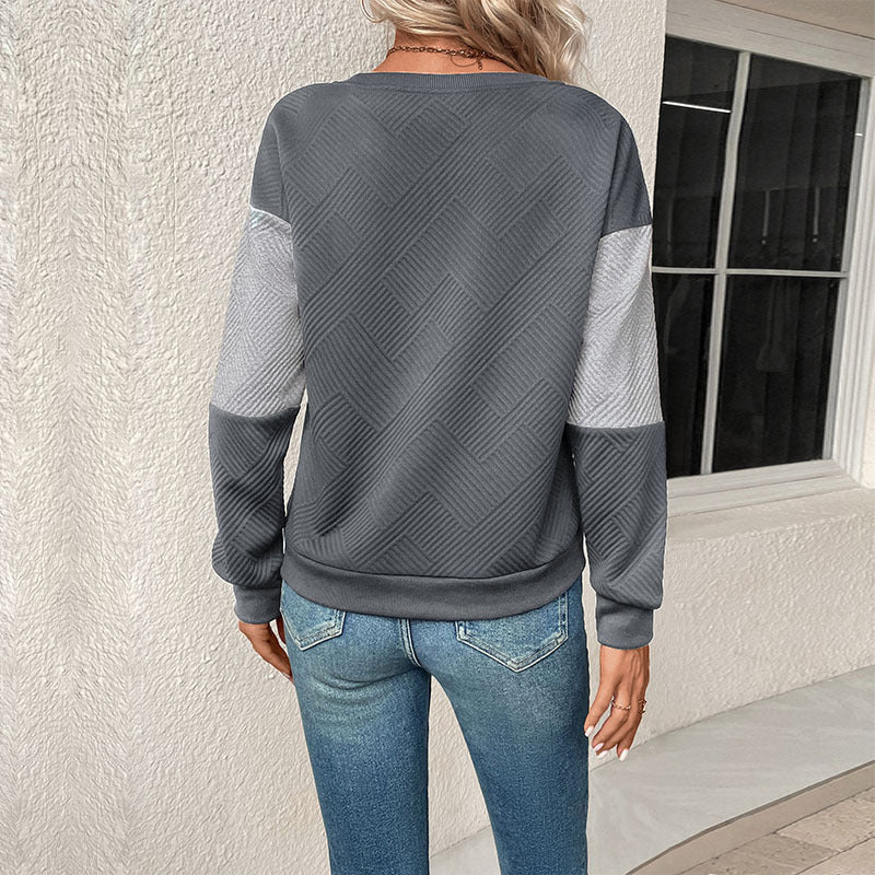 Women's Colour Block Sweatshirt UK – Relaxed Check Pattern | The Rosaline | Huna