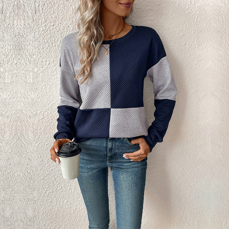 Women's Colour Block Sweatshirt UK – Relaxed Check Pattern | The Rosaline | Huna