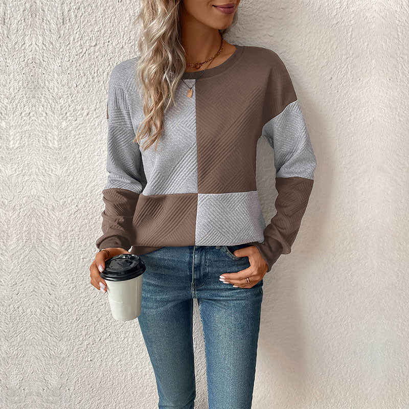 Women's Colour Block Sweatshirt UK – Relaxed Check Pattern | The Rosaline | Huna
