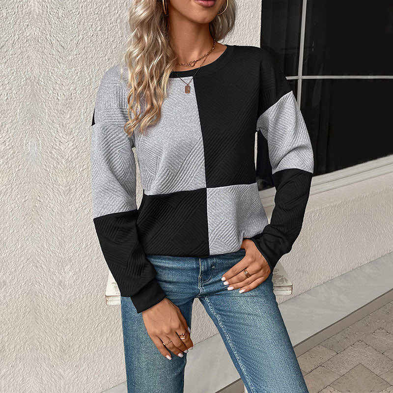 Women's Colour Block Sweatshirt UK – Relaxed Check Pattern | The Rosaline | Huna