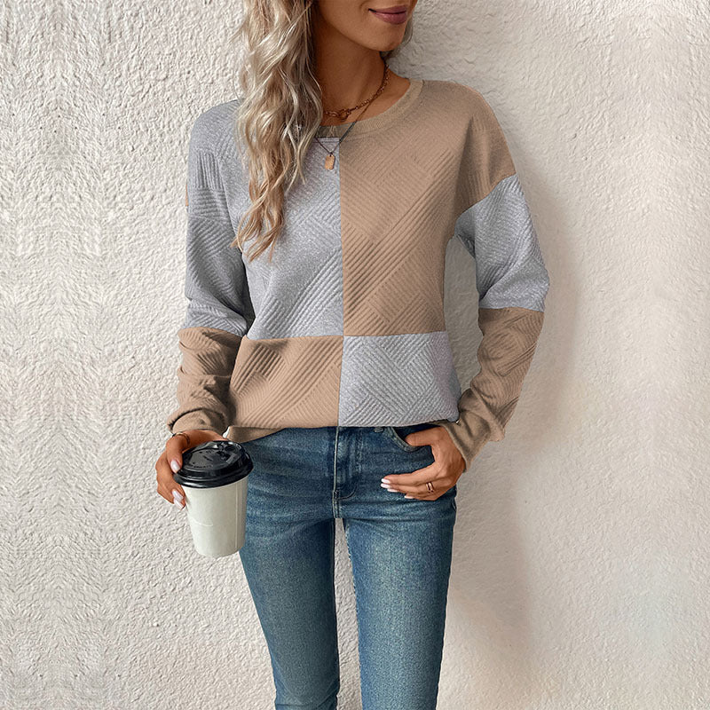 Women's Colour Block Sweatshirt UK – Relaxed Check Pattern | The Rosaline | Huna