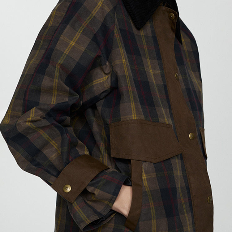 Women's Plaid Jacket UK – Corduroy Collar Snap Buttons | The Gwendolyn | Huna