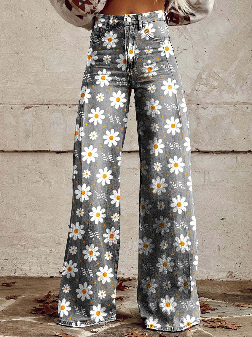 Women's Printed Trousers UK – Retro High Waist Flare | The Cassandra | Huna