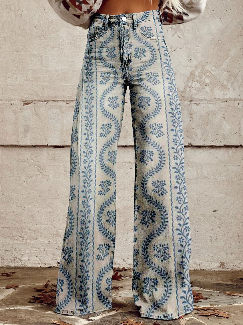 Women's Printed Trousers UK – Retro High Waist Flare | The Cassandra | Huna
