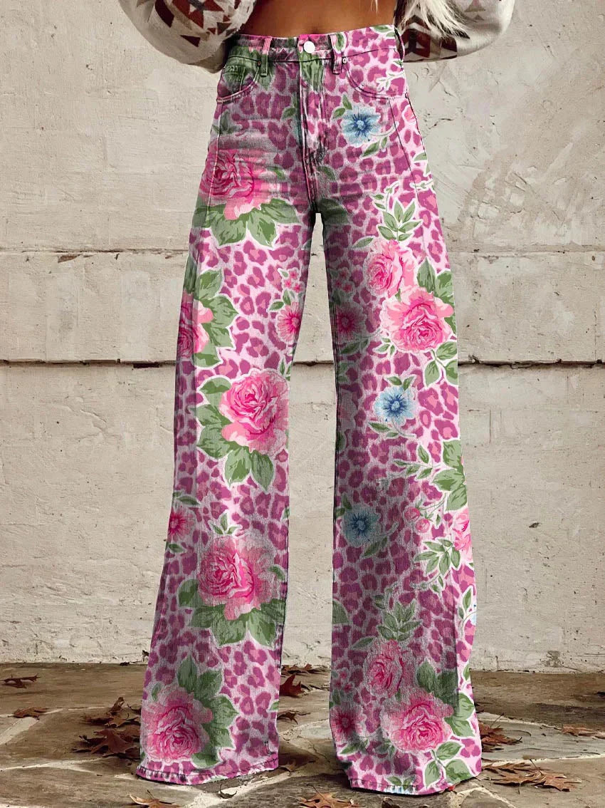 Women's Printed Trousers UK – Retro High Waist Flare | The Cassandra | Huna