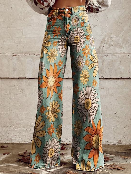 Women's Printed Trousers UK – Retro High Waist Flare | The Cassandra | Huna